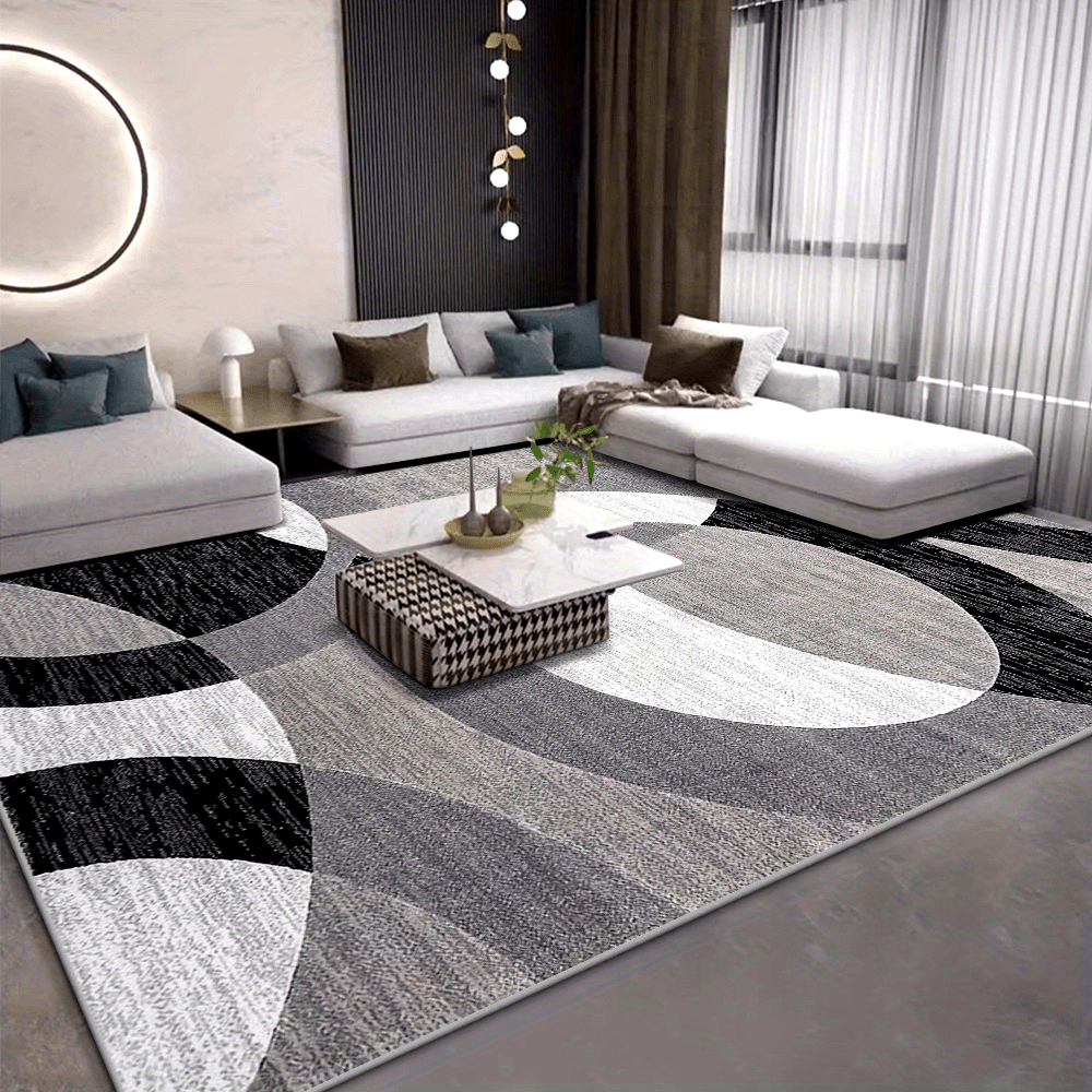 Soft geometric velvet floor rug in a living room