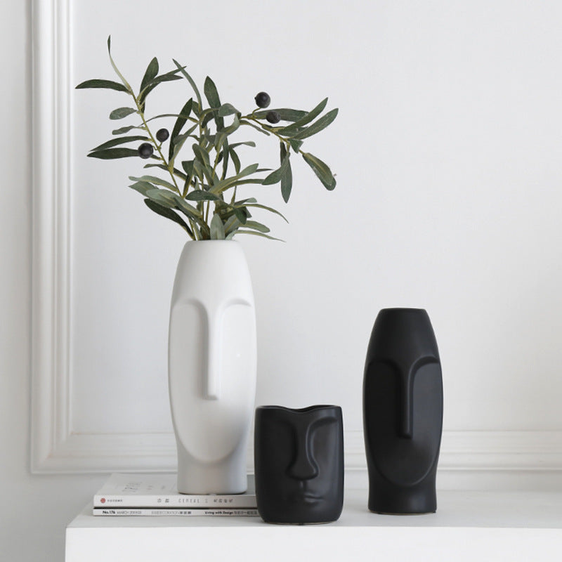 Glazed Face Art Ceramic Vase