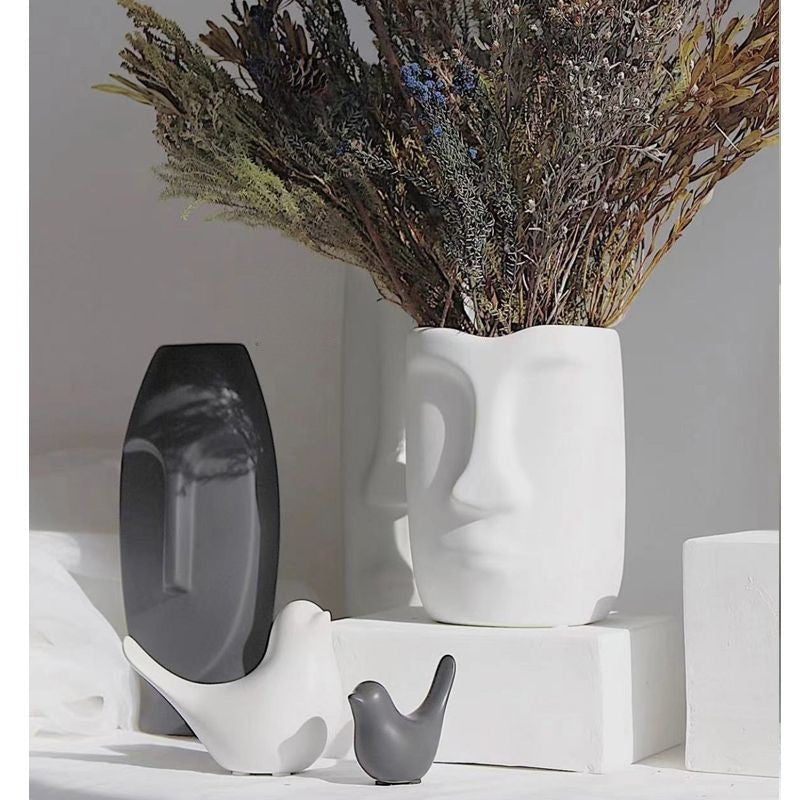 Glazed Face Art Ceramic Vase