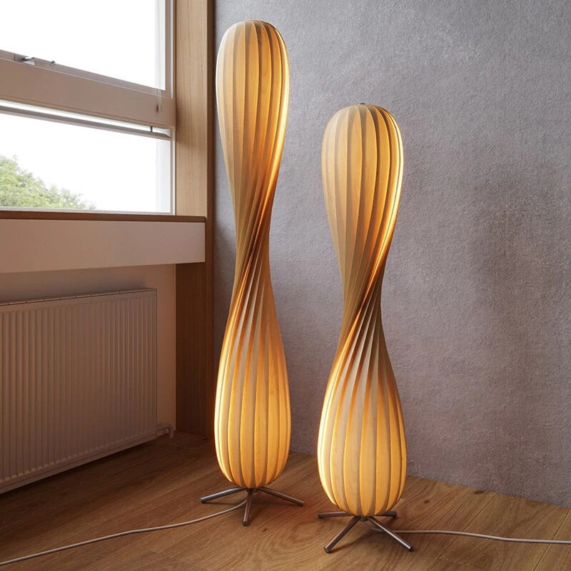 Grained Wood Veneer Table Lamp
