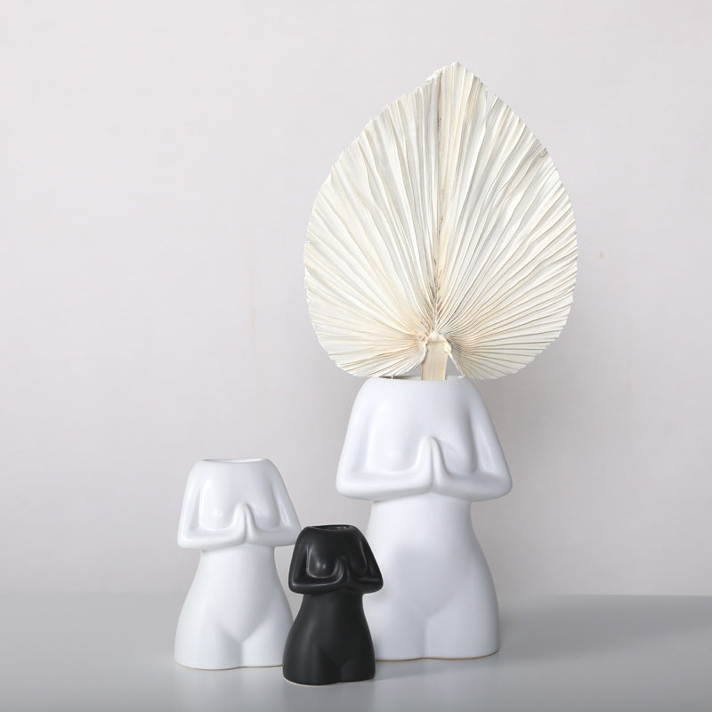 Glazed Face Art Ceramic Vase