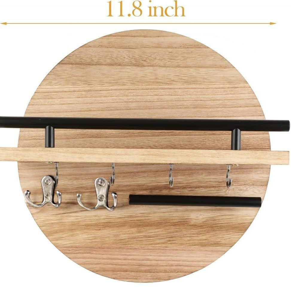 Compact Round Wooden Wall Shelf