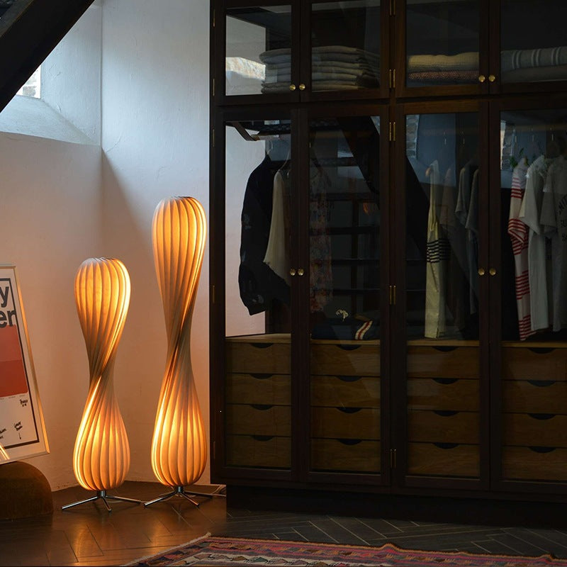 Grained Wood Veneer Table Lamp