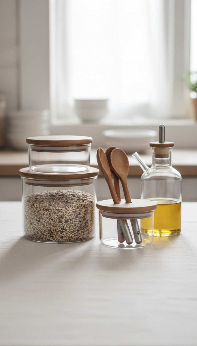 Set de herramientas de cocina multiusos en vidrio