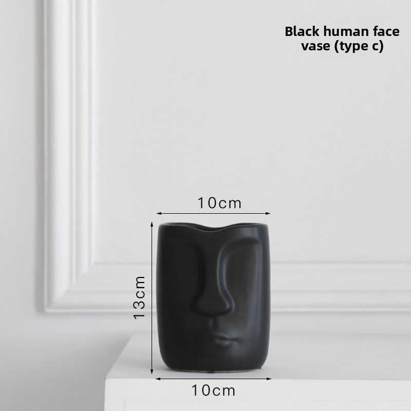 Glazed Face Art Ceramic Vase