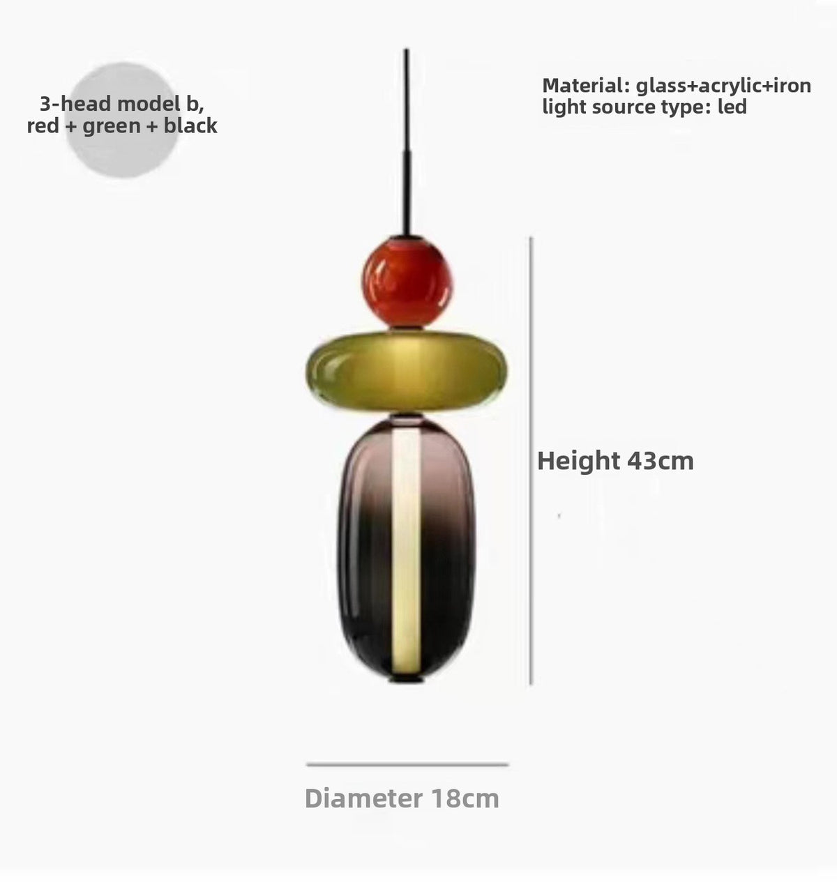 Colourful Multi-Head Glass Pendant Light