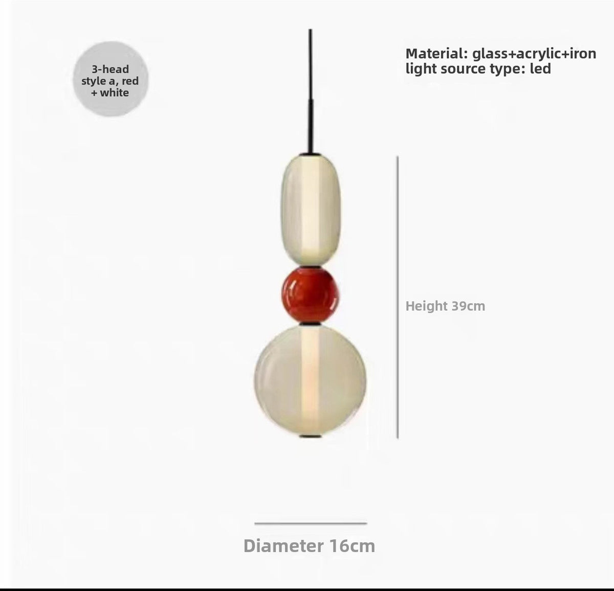 Colourful Multi-Head Glass Pendant Light