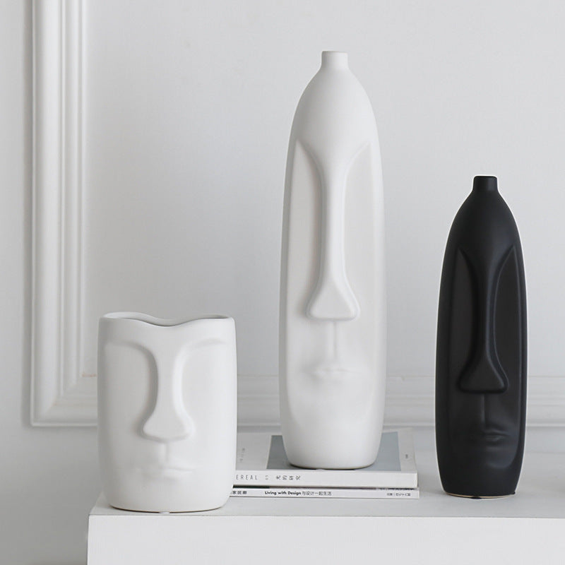 Glazed Face Art Ceramic Vase