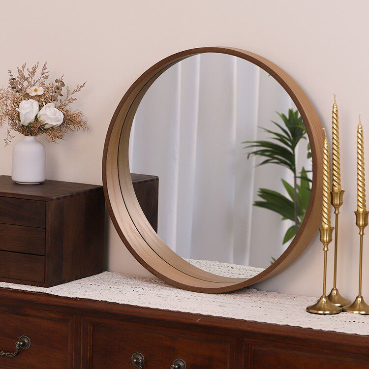 Natural Solid Wood Round Mirror