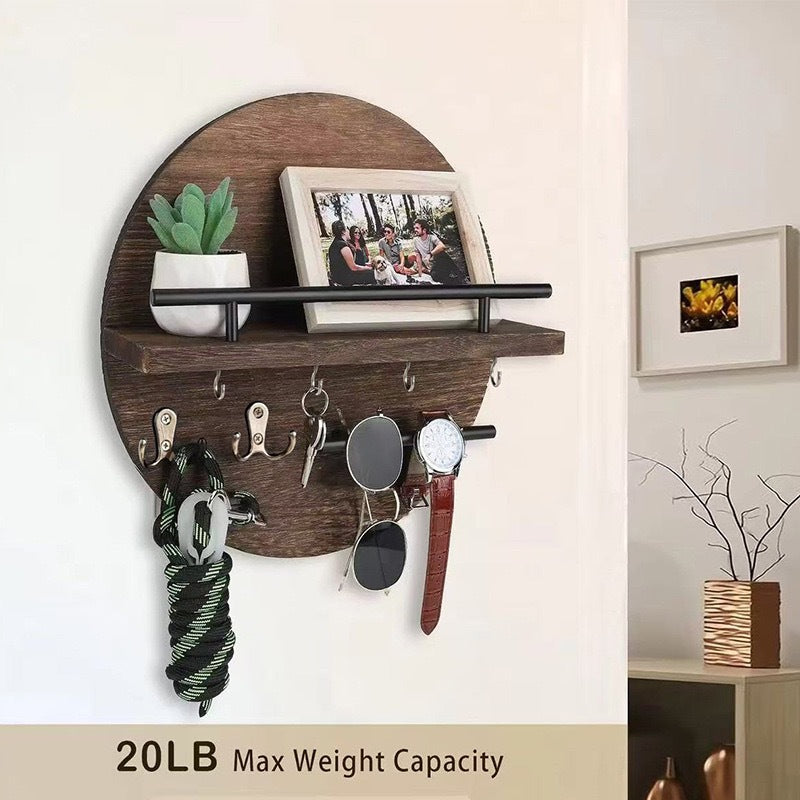 Compact Round Wooden Wall Shelf