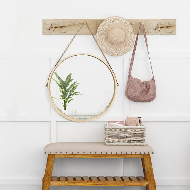 Natural Solid Wood Round Mirror