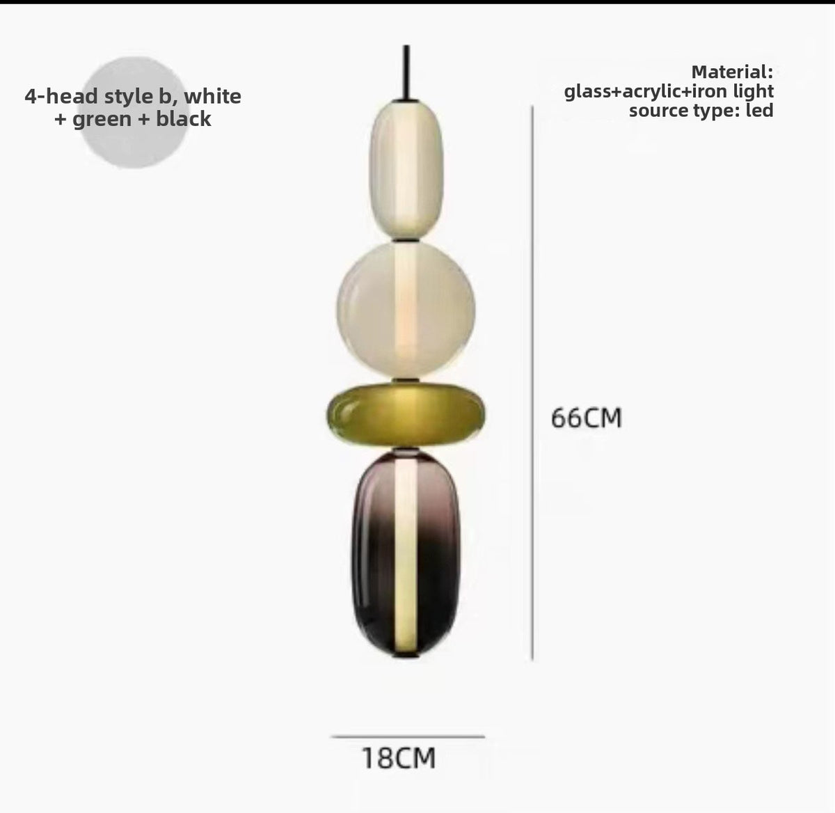 Colourful Multi-Head Glass Pendant Light