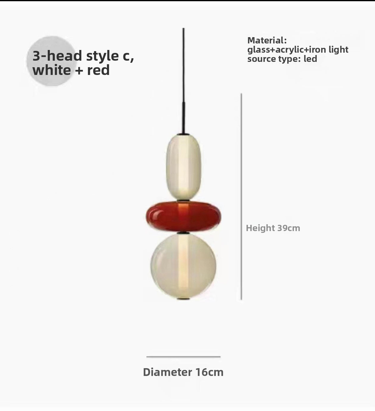 Colourful Multi-Head Glass Pendant Light