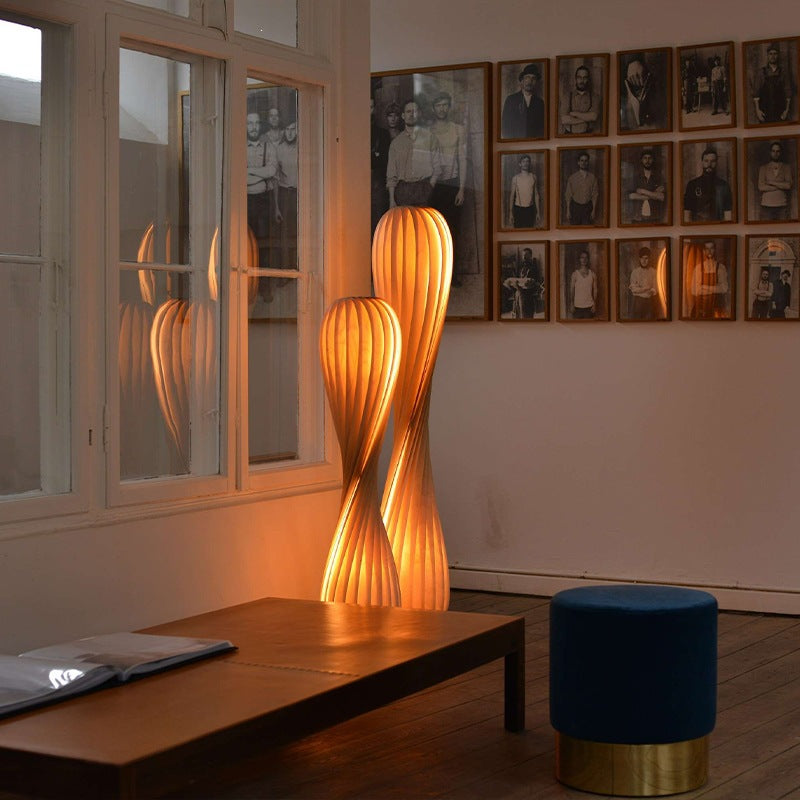 Grained Wood Veneer Table Lamp