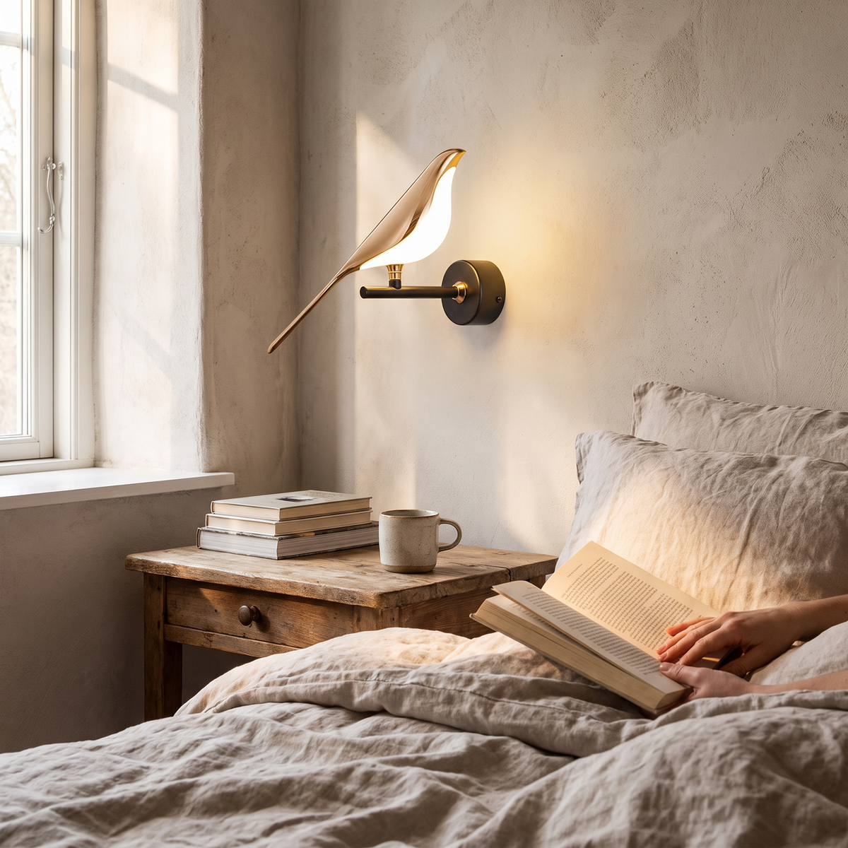 Magpie bird wall light in a lifestyle setting