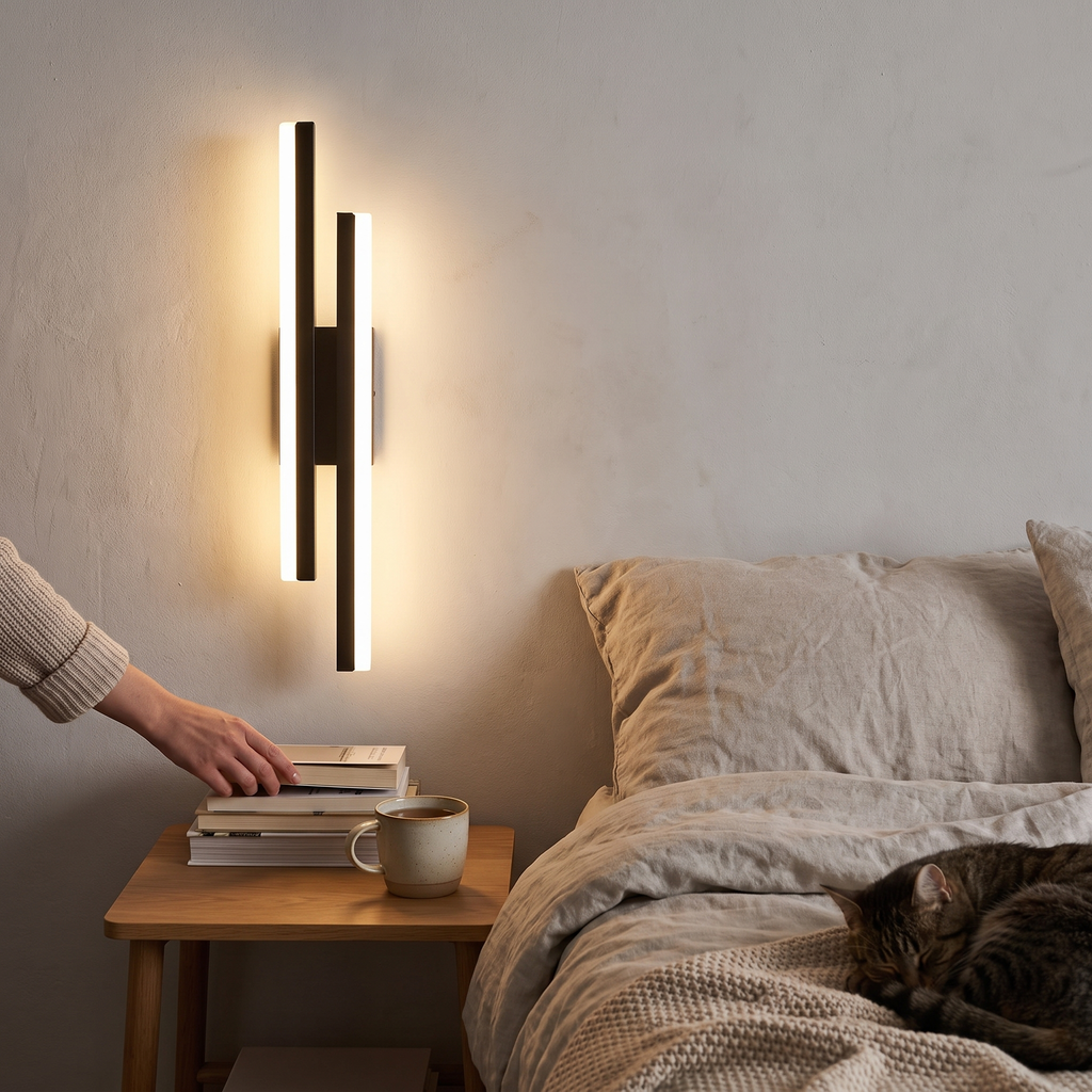 Bedside LED wall sconce in a lifestyle setting