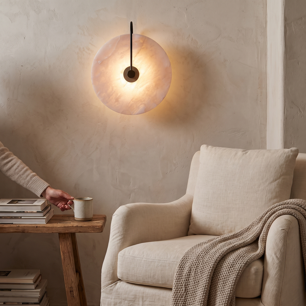 Marble LED wall sconce in a lifestyle setting