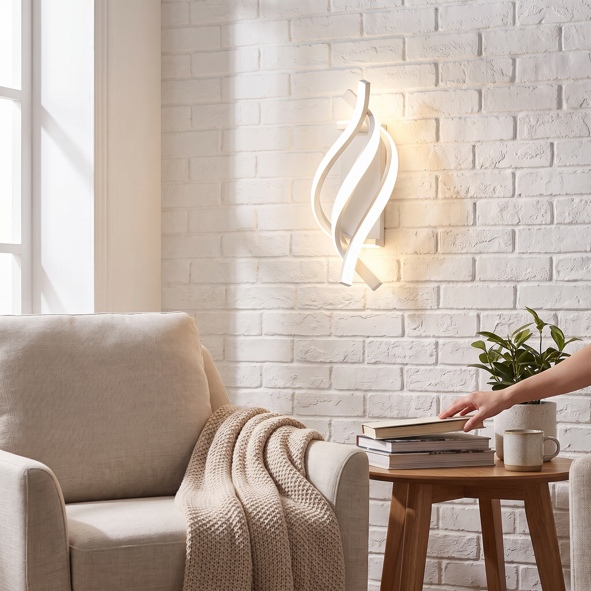 Aluminium LED wall sconce in a lifestyle setting
