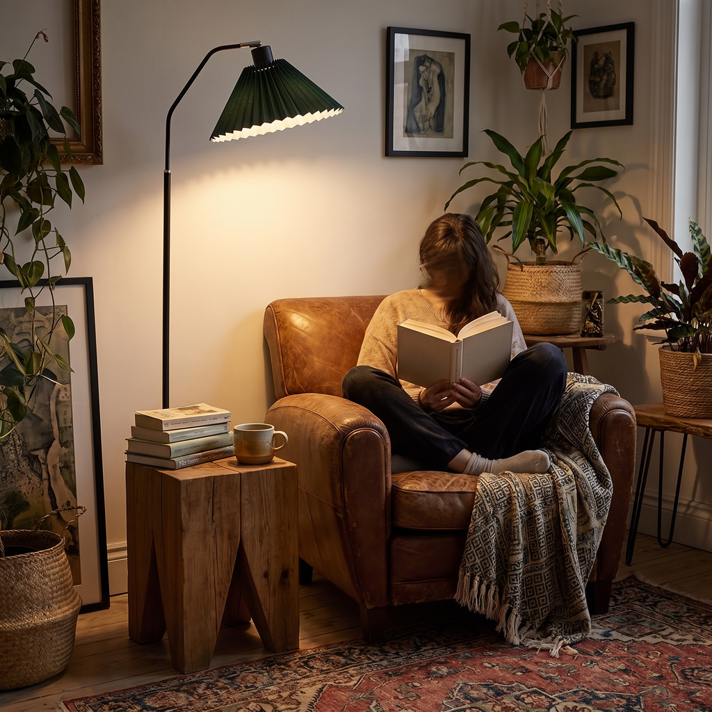 Vintage pleated floor lamp in a lifestyle setting