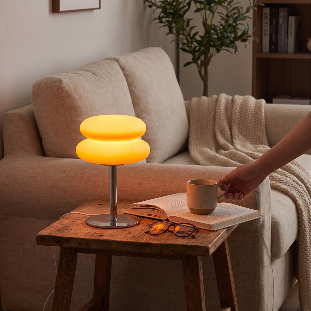 Glass snowball desk lamp in a lifestyle setting