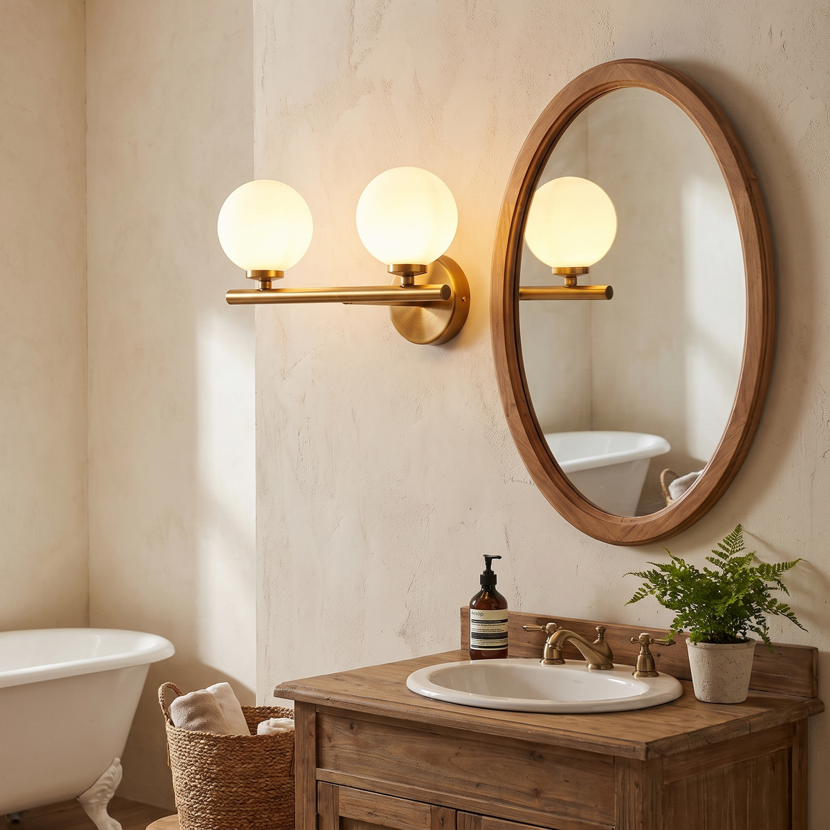 Gold glass wall light in a lifestyle setting