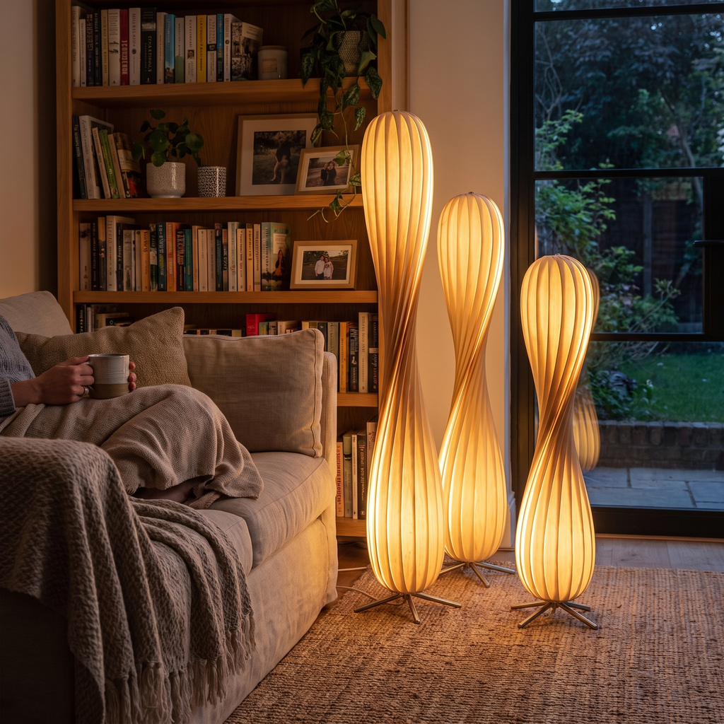 Wood veneer table lamp in a lifestyle setting
