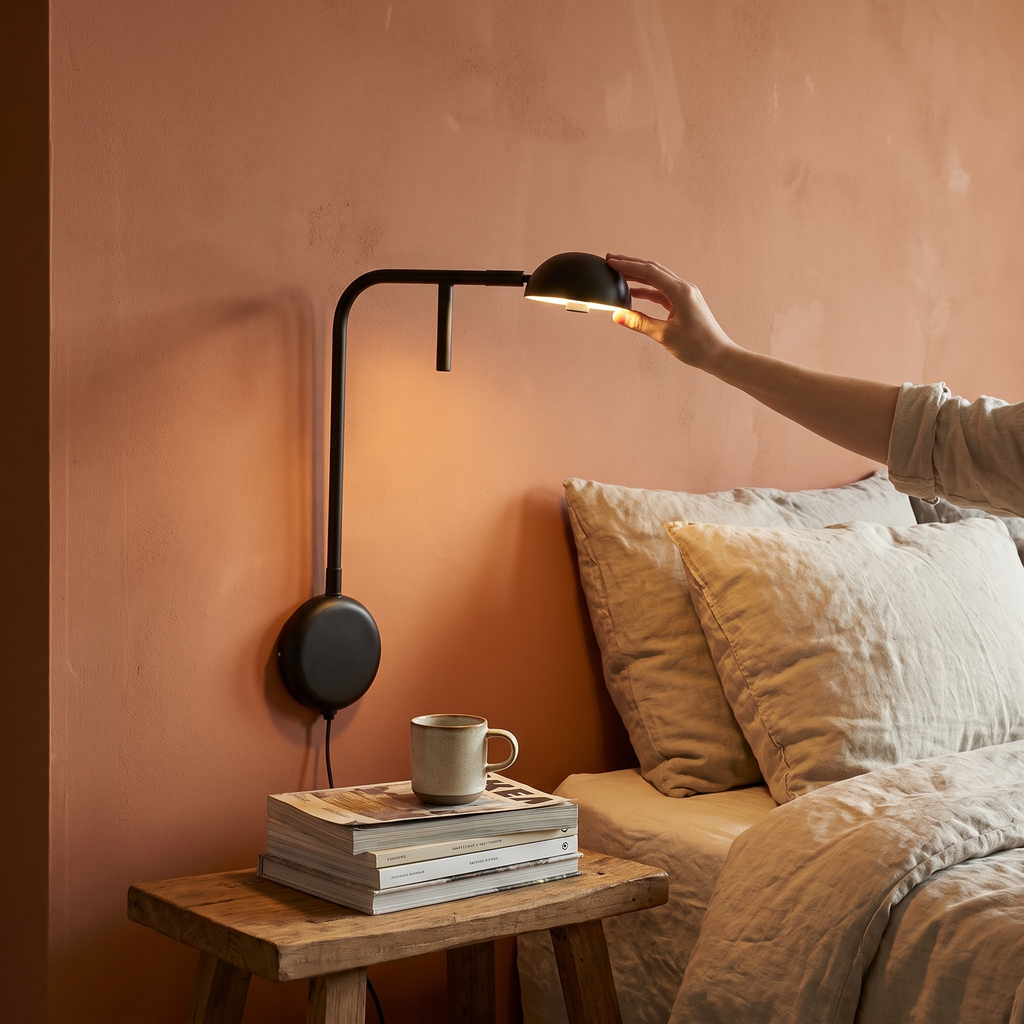 Adjustable black wall light in a lifestyle setting