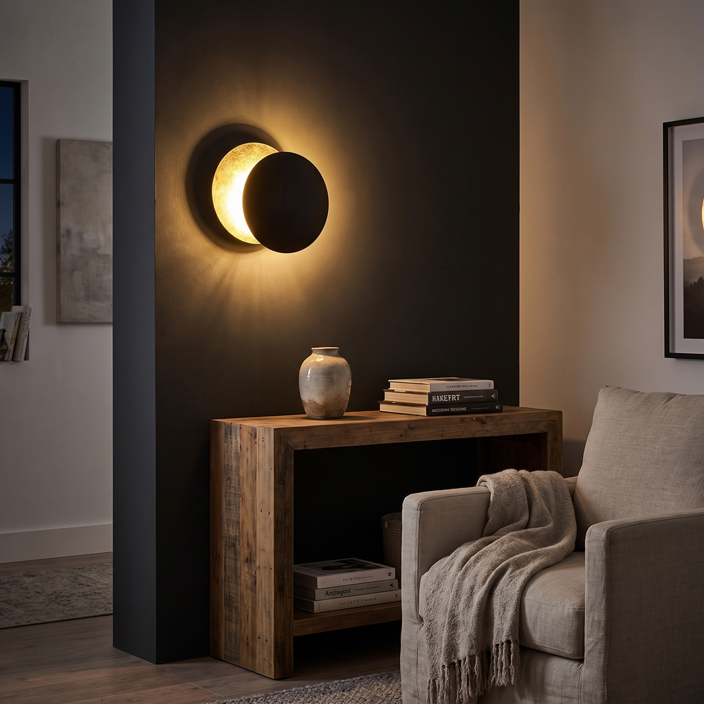 Lunar eclipse wall light in a lifestyle setting