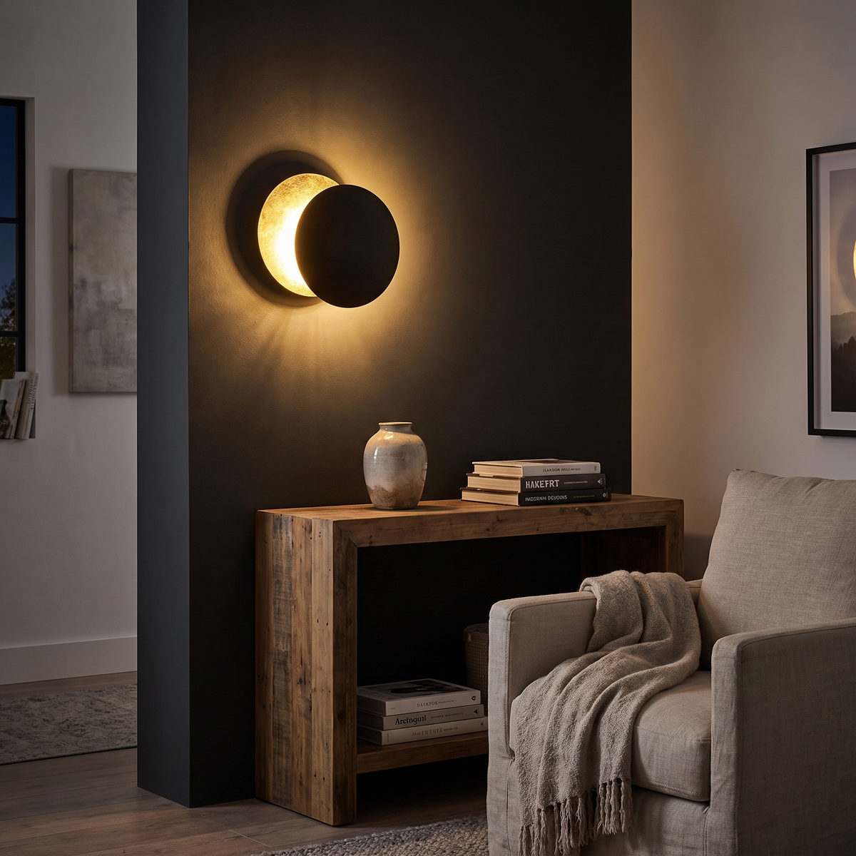 Lunar eclipse wall light in a lifestyle setting