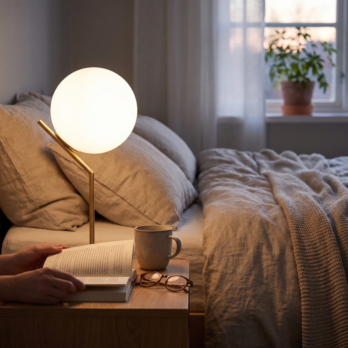 Solid copper table lamp in a lifestyle setting