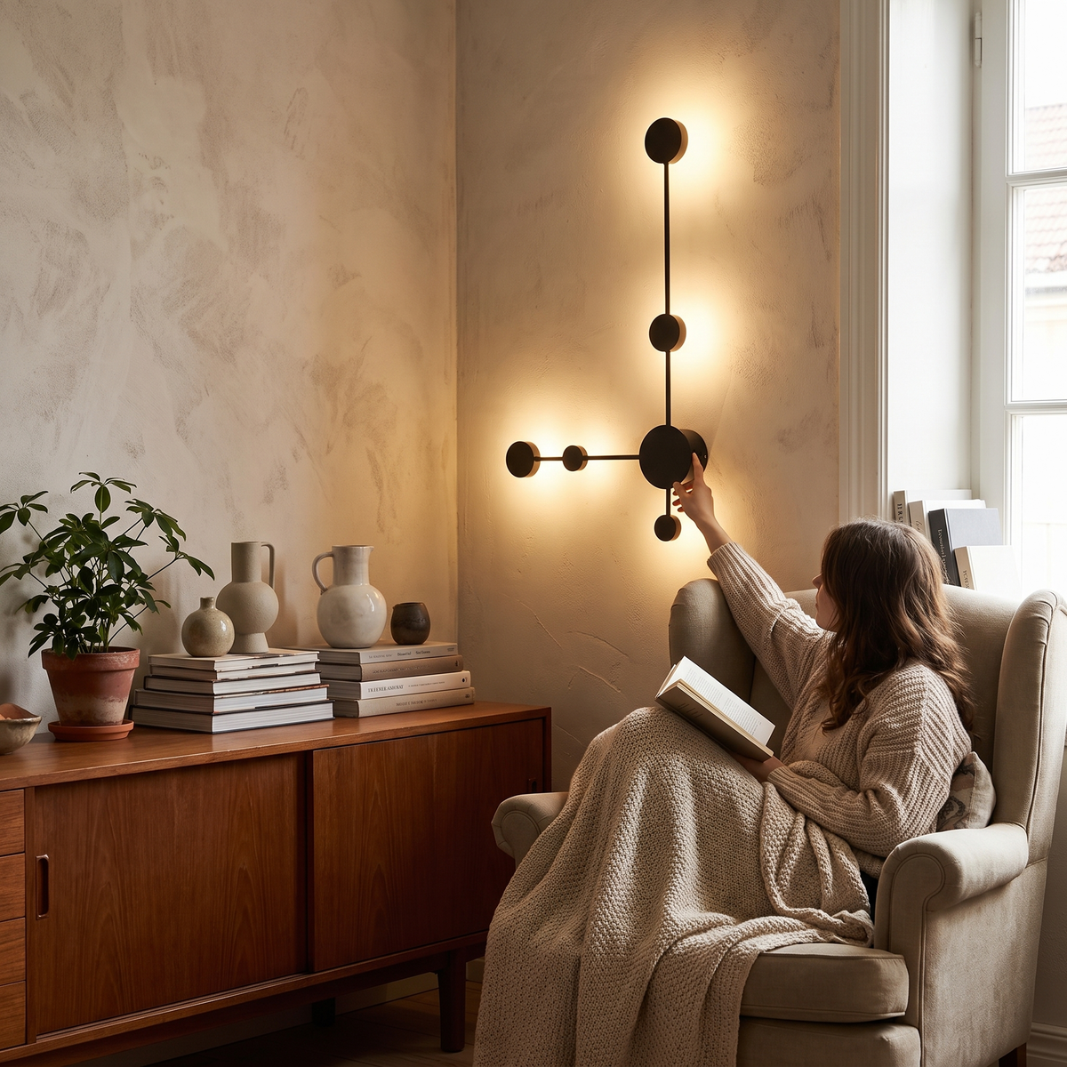 Star multi-head wall light in a lifestyle setting