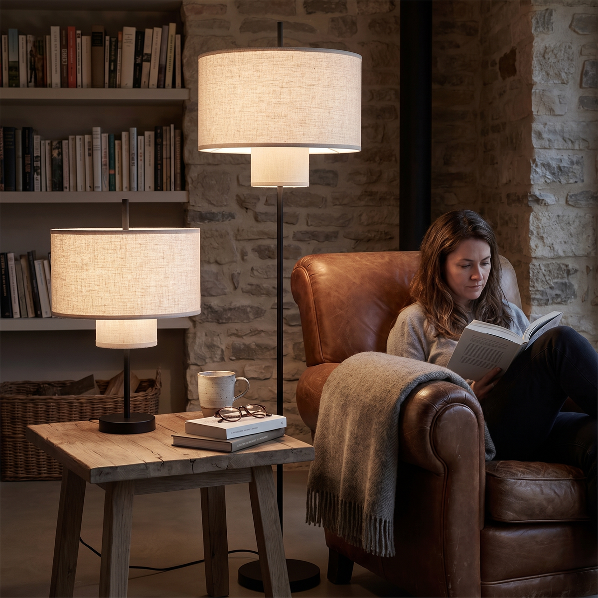 Iron and cloth floor lamp in a lifestyle setting