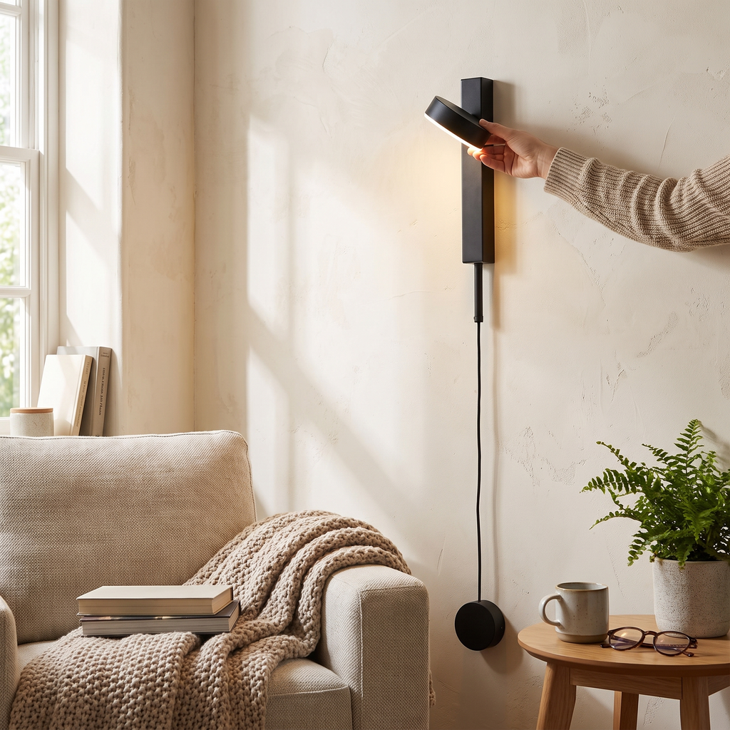 Rectangular slim LED wall light in a lifestyle setting