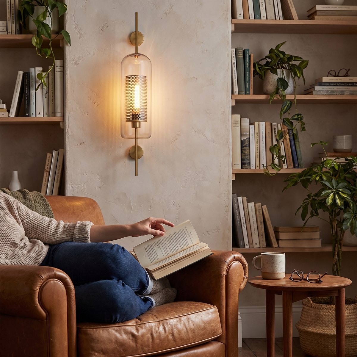 Glass shade wall light in a lifestyle setting