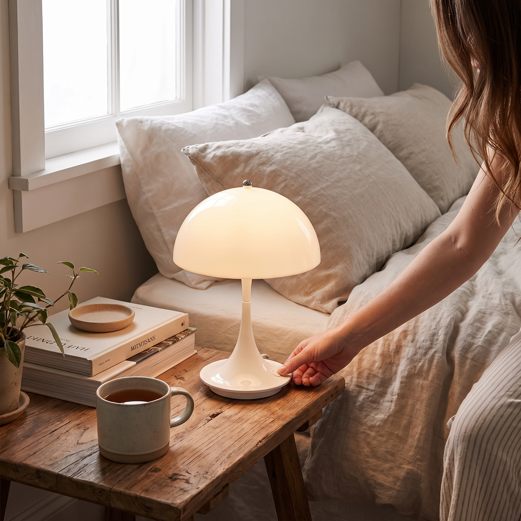 Mushroom table lamp in a lifestyle setting