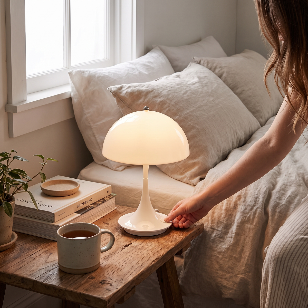 Mushroom table lamp in a lifestyle setting
