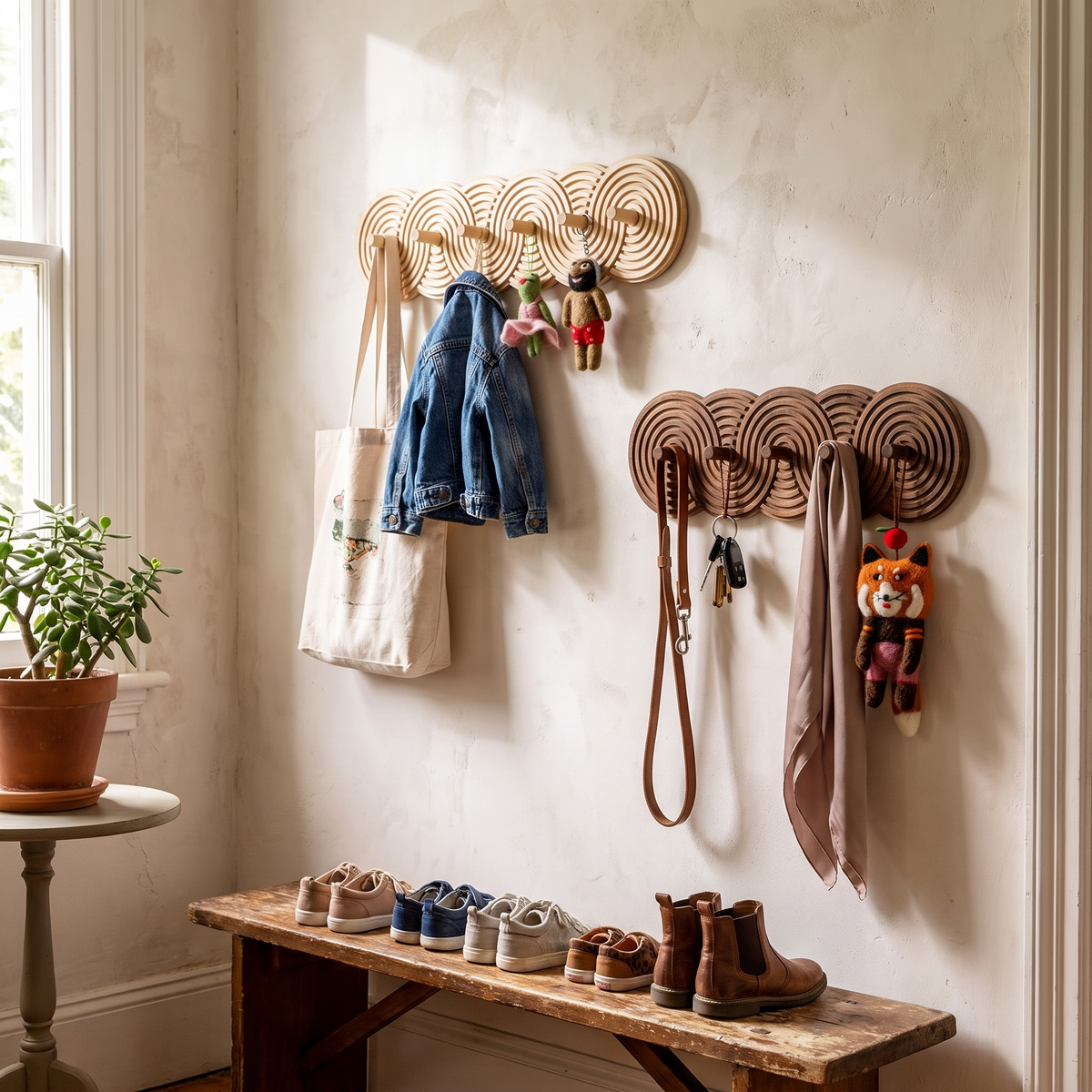 Spiral wood wall hanging in a lifestyle setting