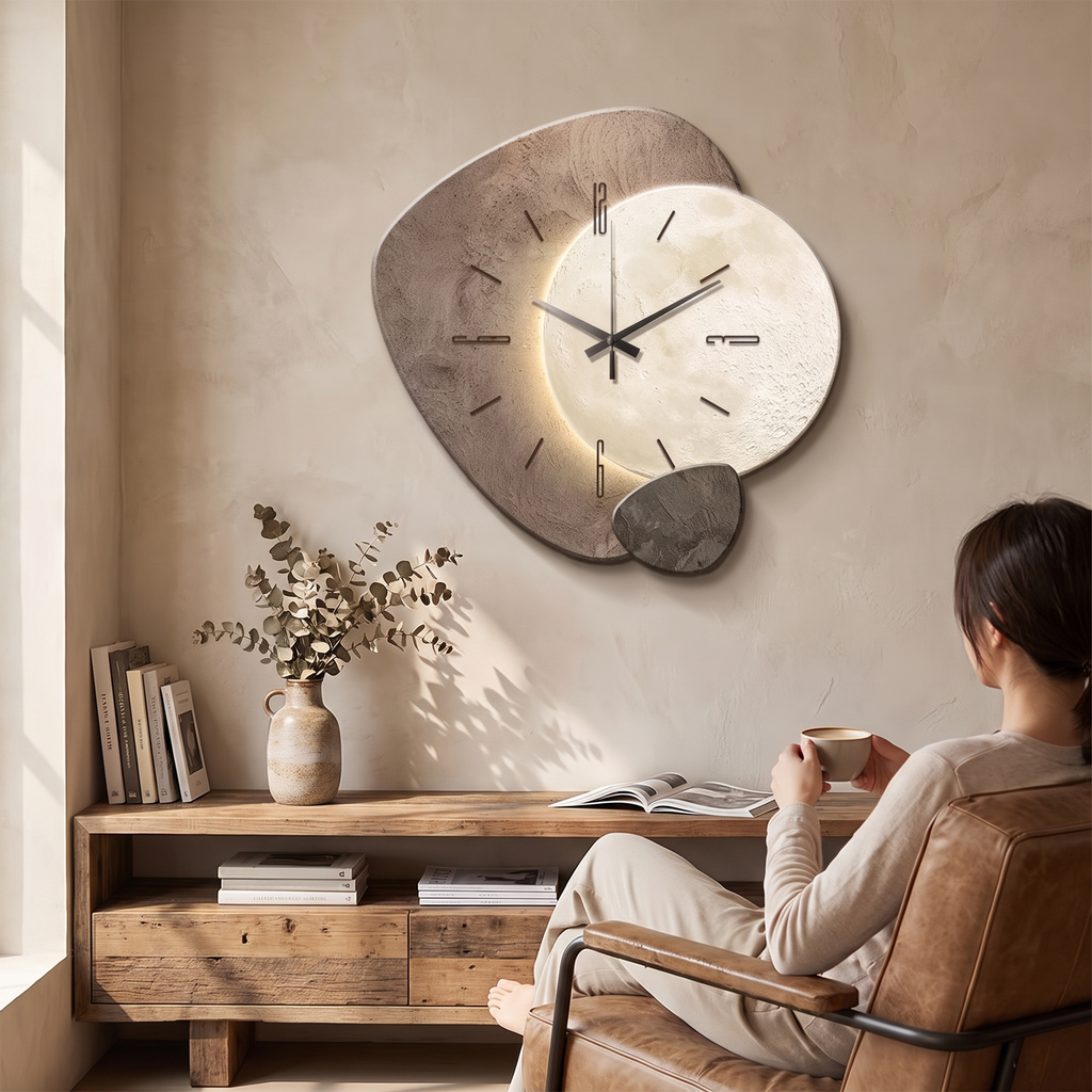 Oval quartz wall clock in a lifestyle setting