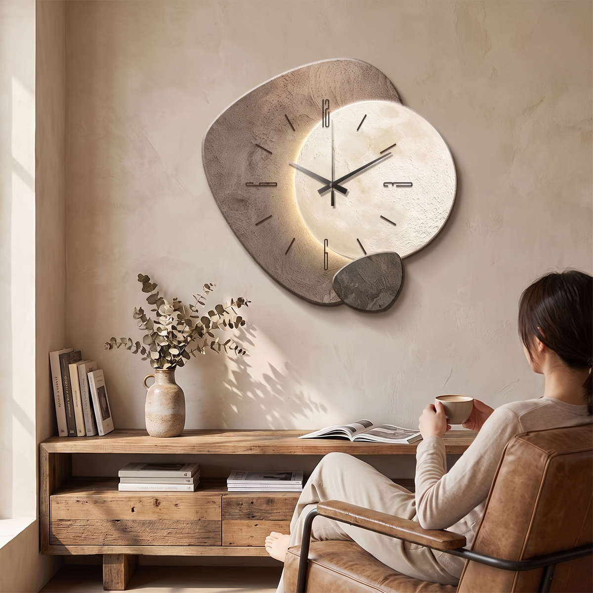 Oval quartz wall clock in a lifestyle setting