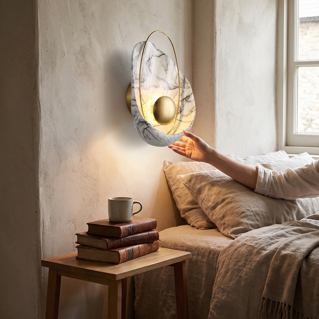 Shell resin wall light in a lifestyle setting