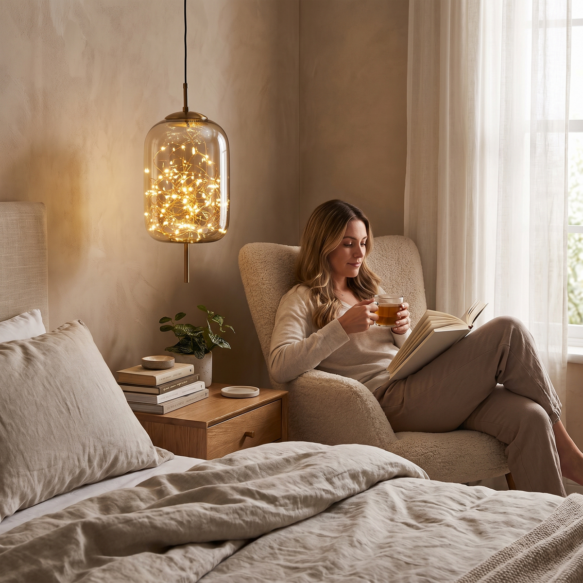 Smoked glass pendant light in a lifestyle setting