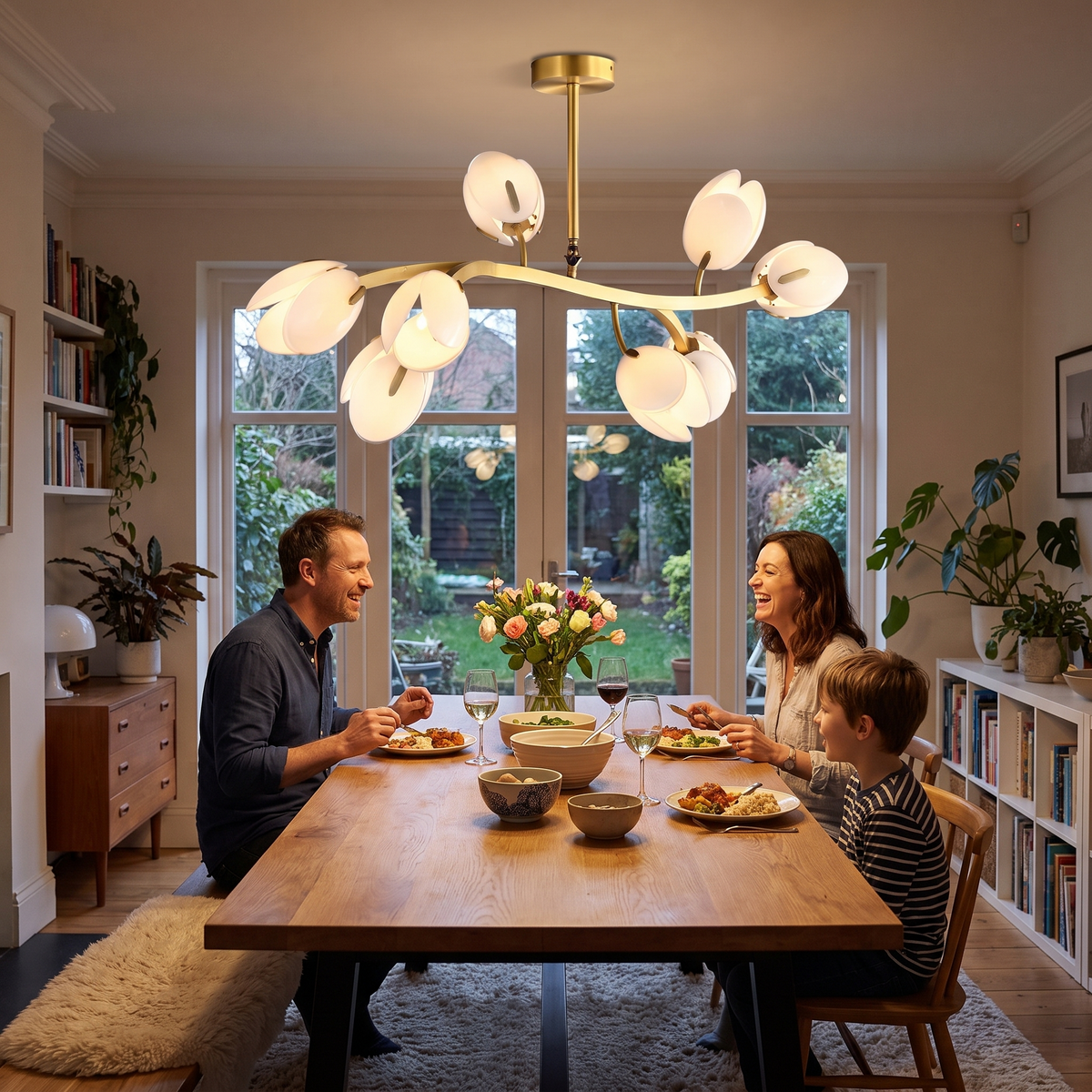 Tulip copper chandelier in a lifestyle setting