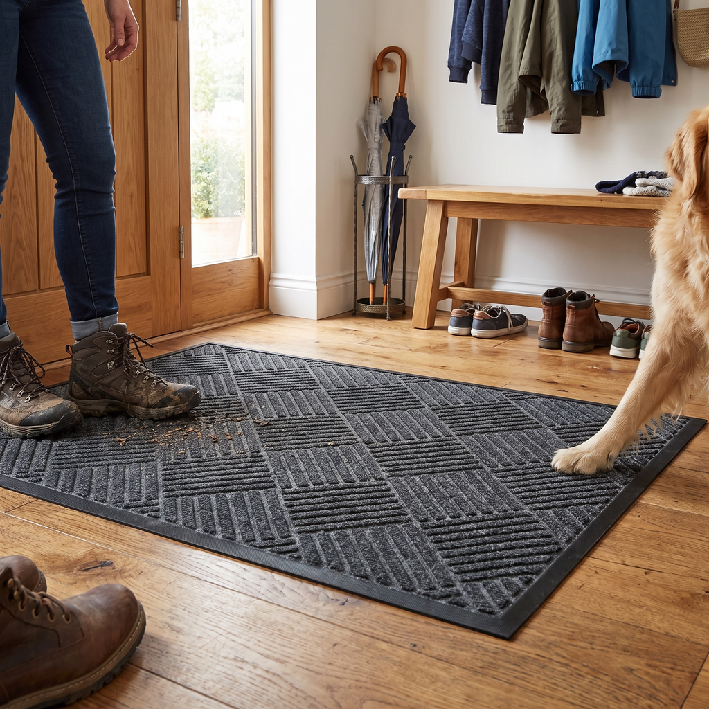 Non-slip entrance door mat in a lifestyle setting