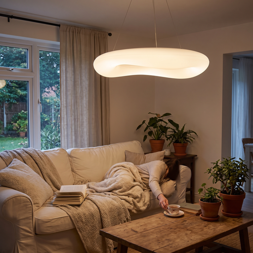 Donut LED ring pendant light in a lifestyle setting