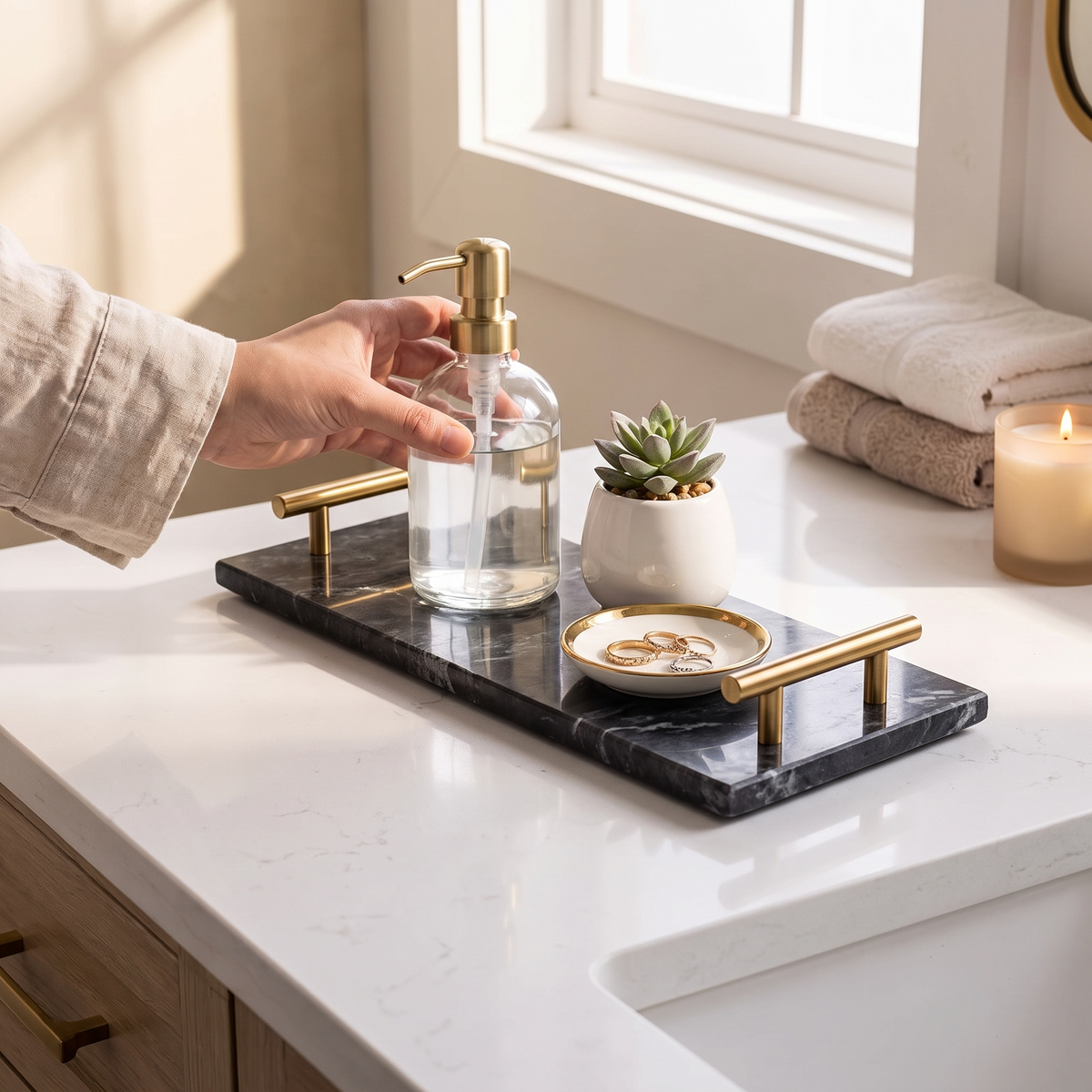 Marble serving tray in a lifestyle setting