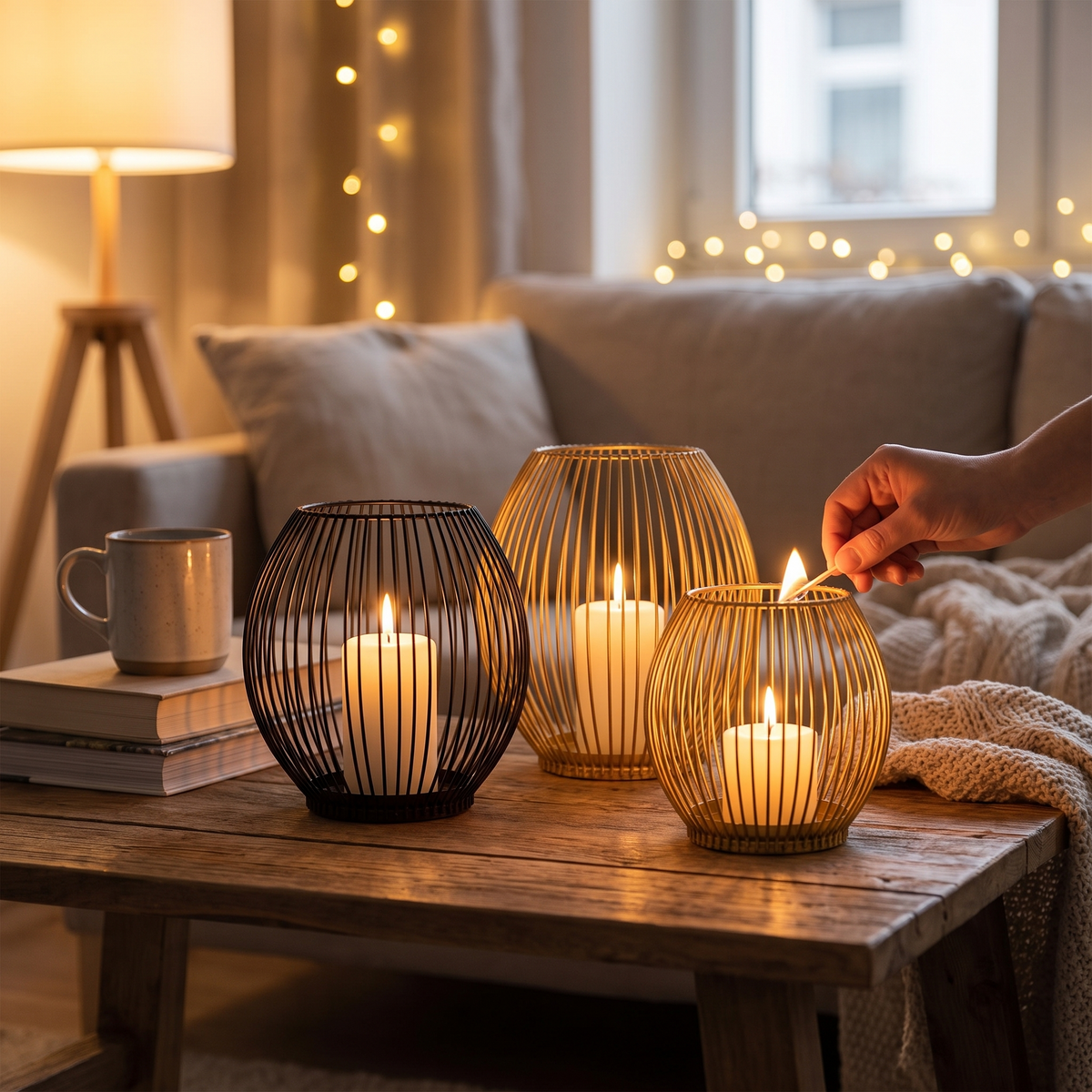 Iron pillar candle holder in a lifestyle setting