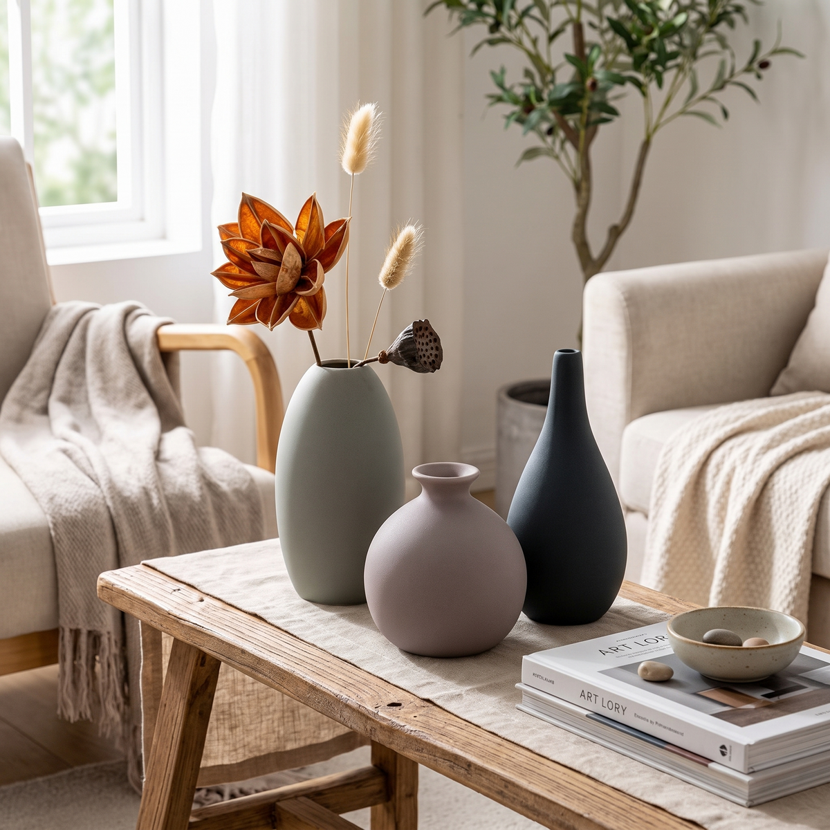 Morandi ceramic vase in a lifestyle setting