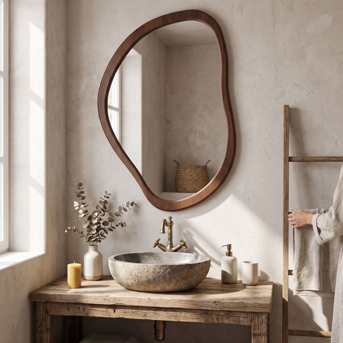 Vintage round wall mirror in a lifestyle setting