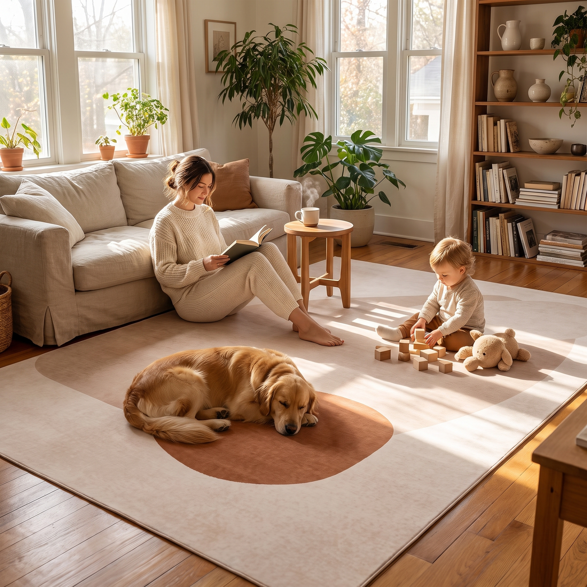 Soft living room area rug in a lifestyle setting