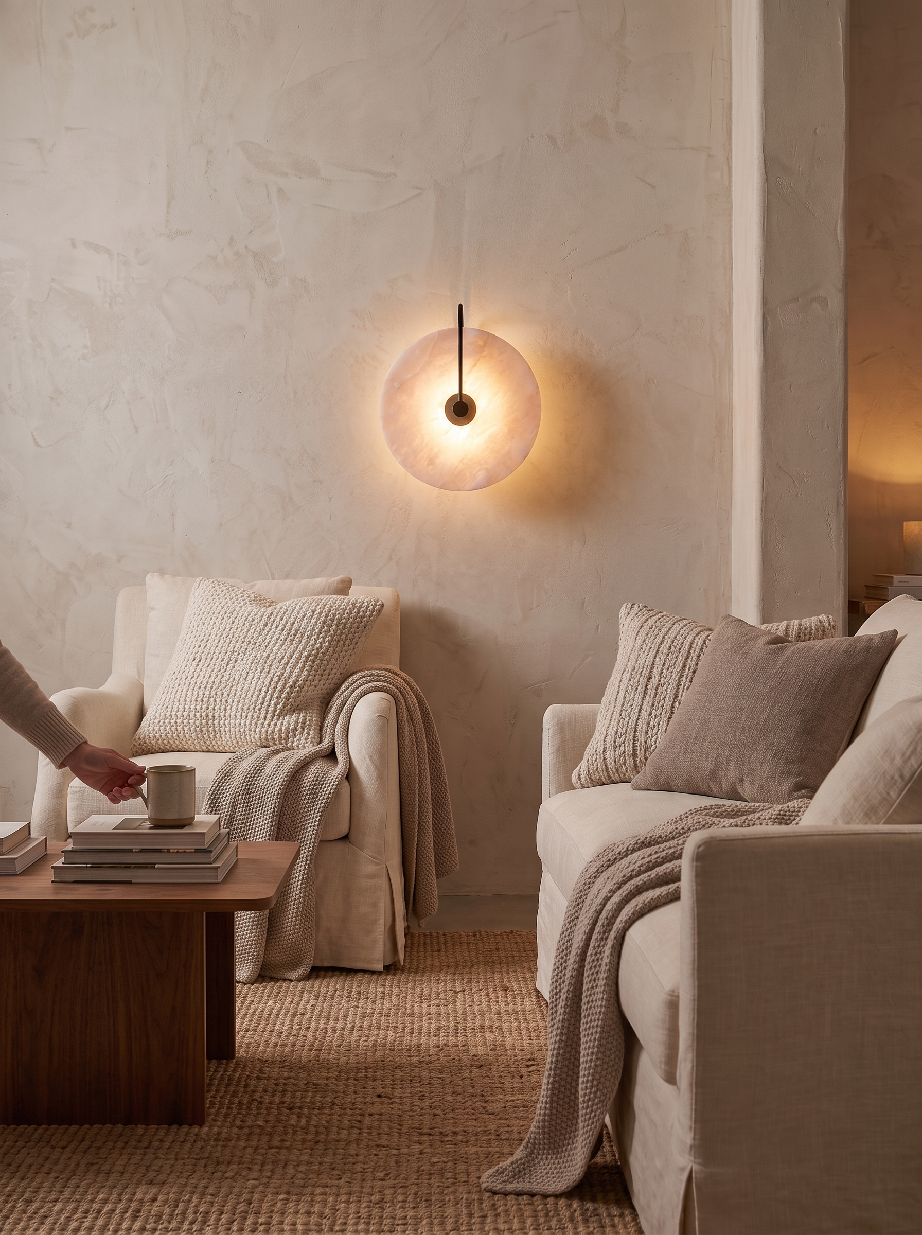Elegant Marble LED Wall Light glowing softly on a warm neutral wall